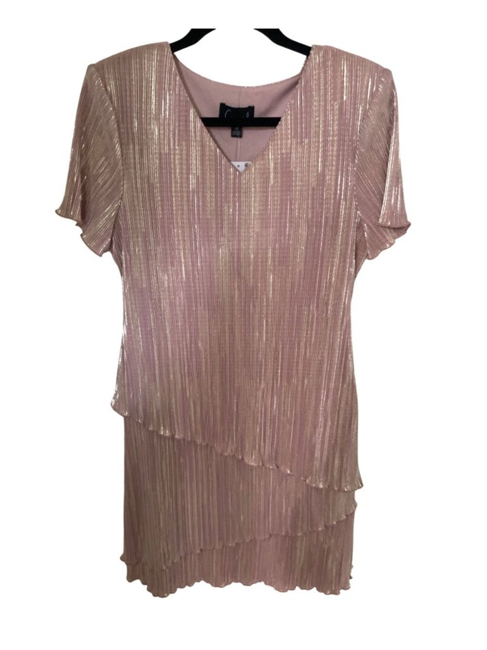 Connected  Petite V-Neck Asymmetric Tiered Sheath Dress12P  NWT